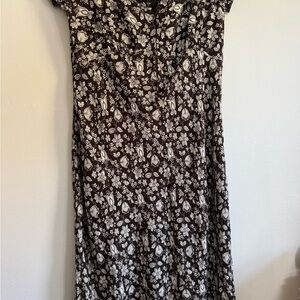 LOFT Black and White Floral Midi Dress